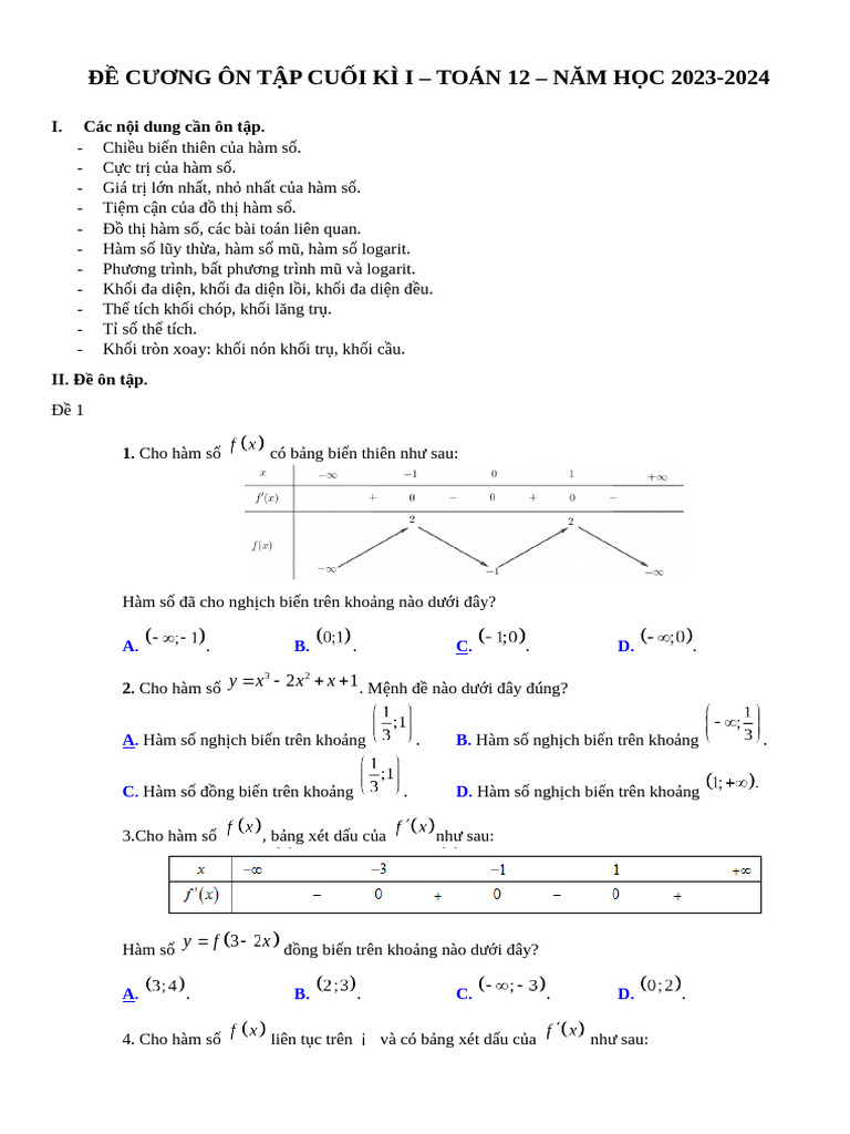 ĐỀ CƯƠNG ÔN TẬP GV Toán 12 | PDF
