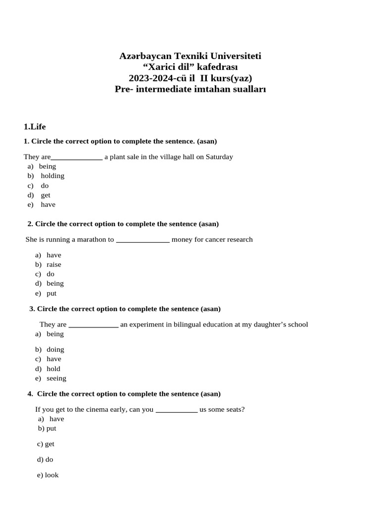 Pre Intermediate 2 Ci Kurs 300 Test Yaz 2023-2024 | PDF | Theft