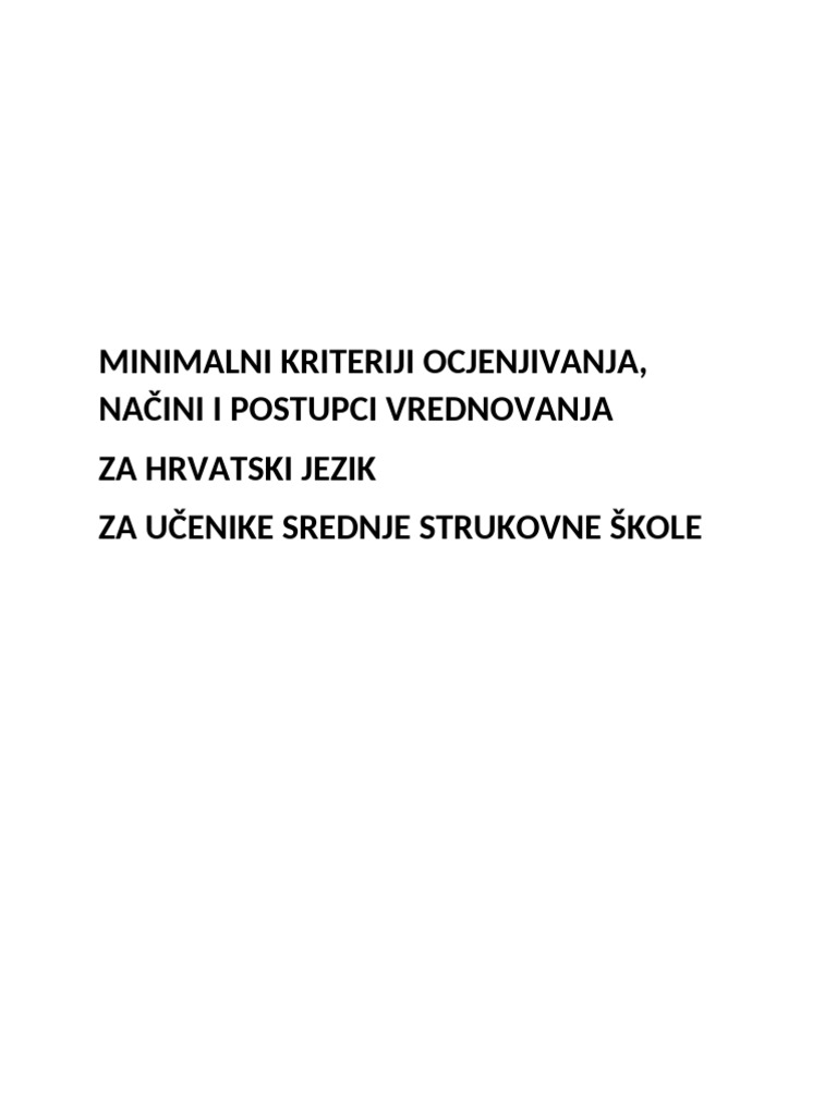 Minimalni Kriteriji Ocjenjivanja | PDF