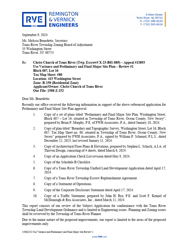 Toms River Church Site Plan Review | PDF | Storm Drain | Insurance