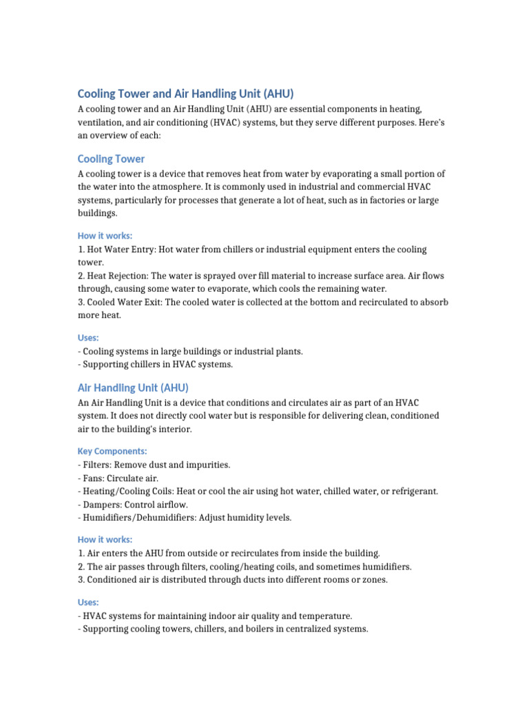 Cooling Tower and AHU Overview | PDF
