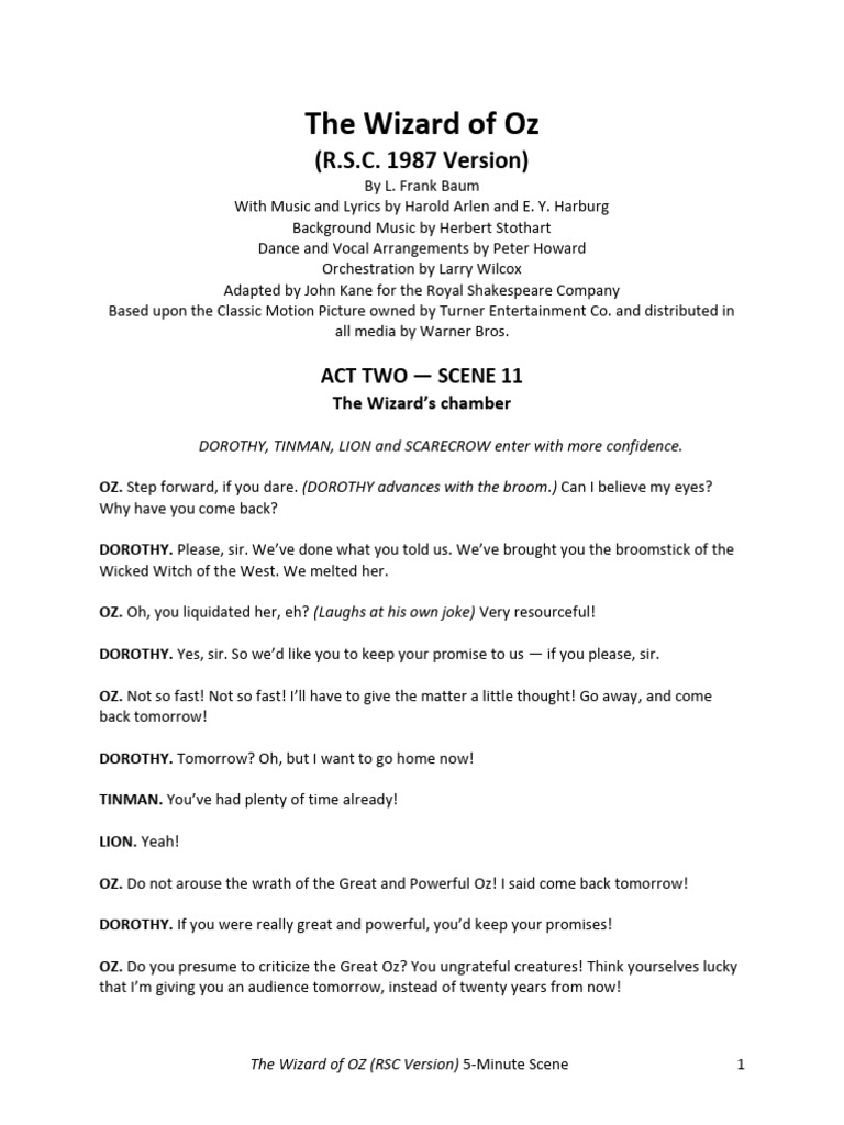 RSC Wizard of Oz Scene Excerpt PDF Dorothy Gale Land