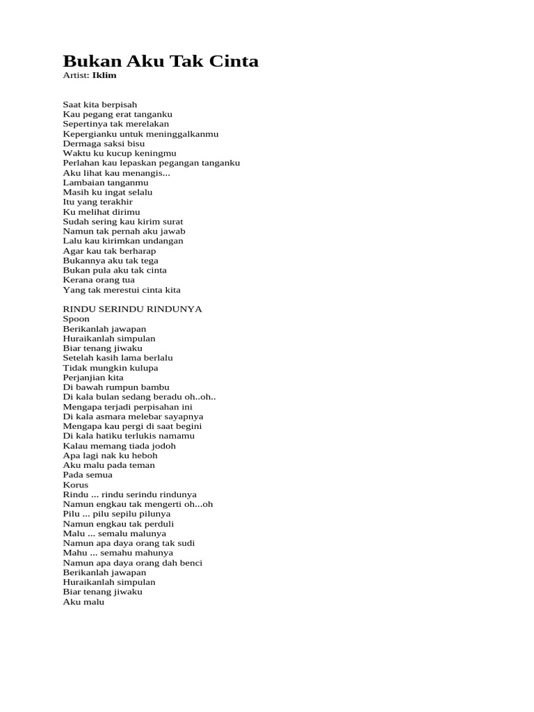 Lirik Lagu Cinta dan Perpisahan | PDF