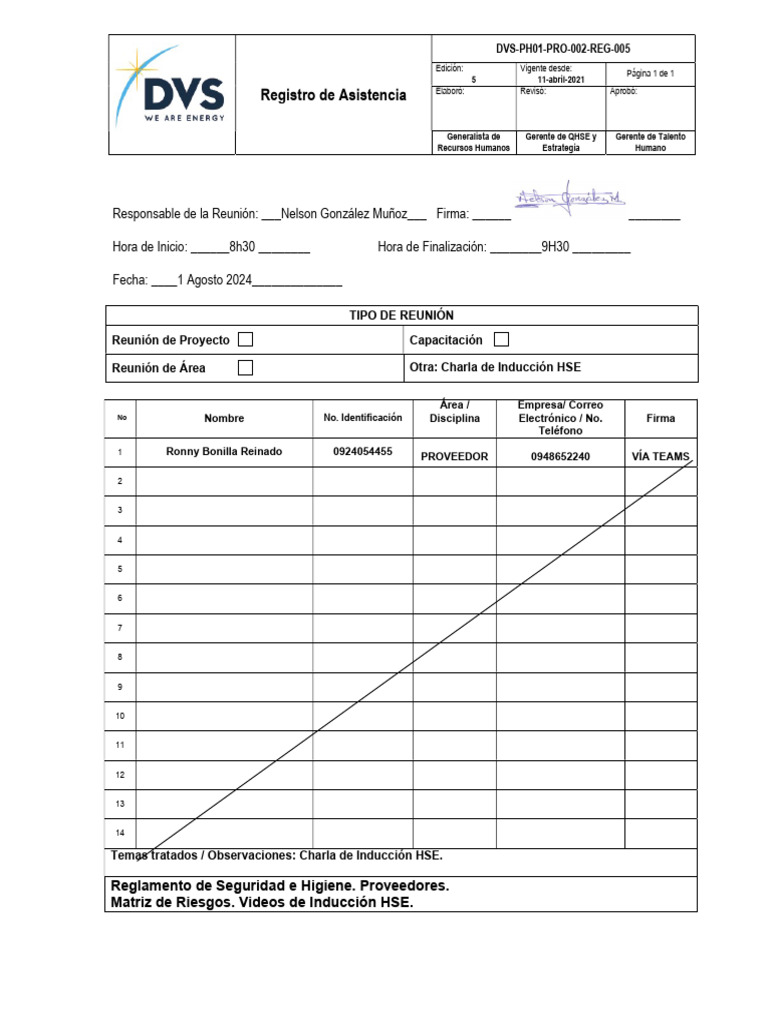 Inducción HSE (PROVEEDOR MEGA CONTROL BONILLA) 1 Sep 2024 | PDF