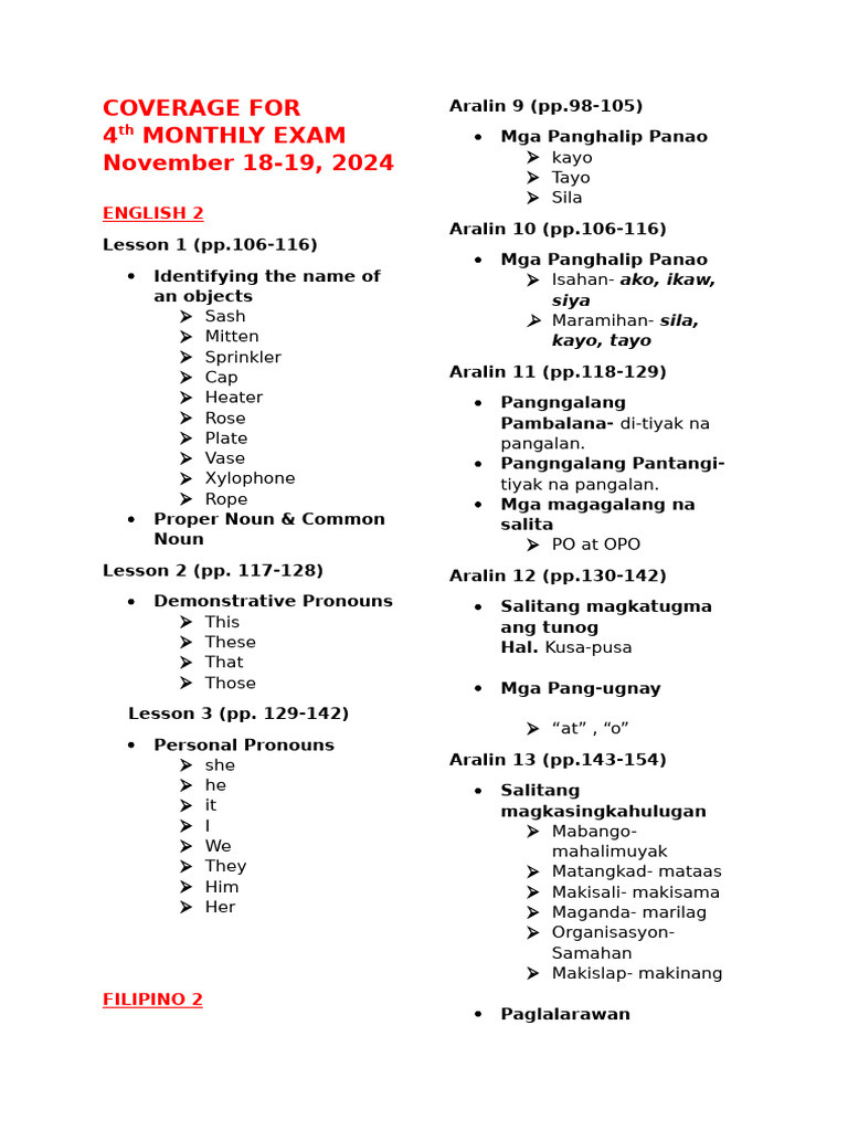 COVERAGE FOR 4th MONTHLY EXAM | PDF