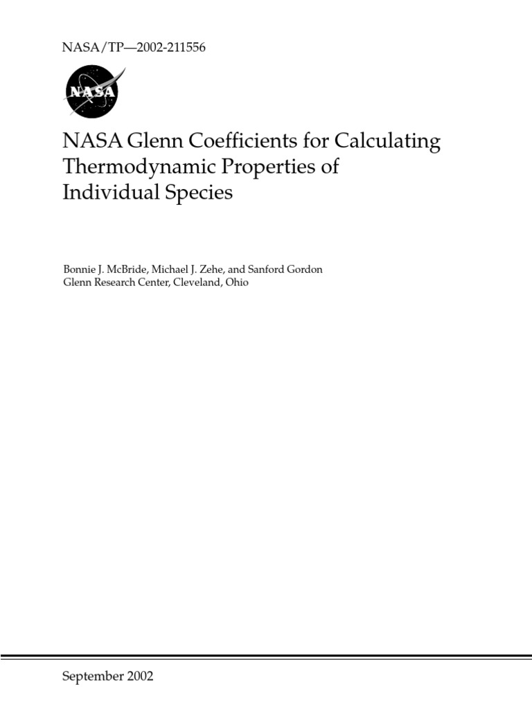 NASA Glenn Coefficients For Calculating Thermodynamic Properties of ...