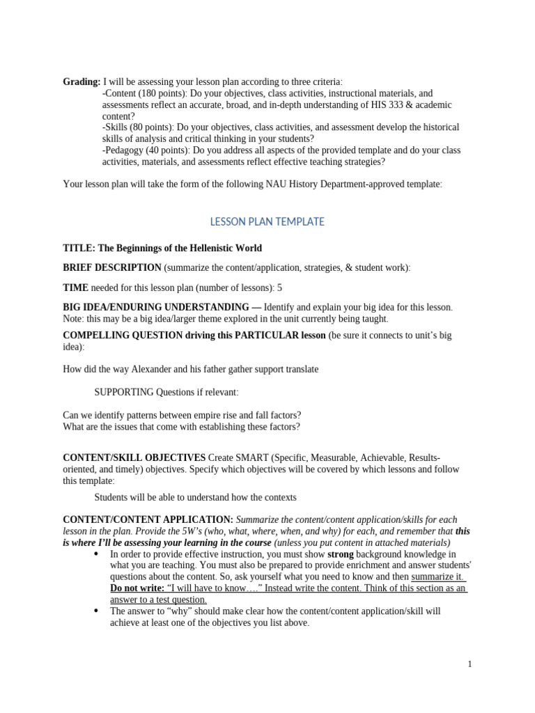 Grading Criteria for Hellenistic Lesson Plan | PDF | Alexander The ...