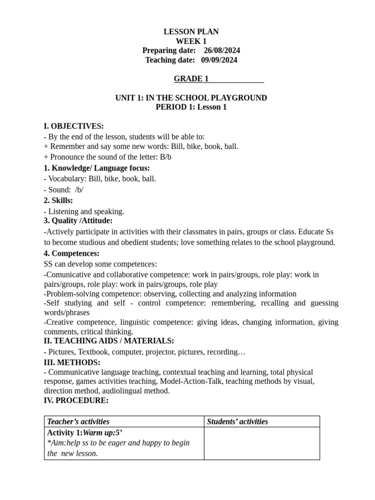 Grade 1 & 2 English Lesson Plans | PDF | Lesson Plan | Teachers