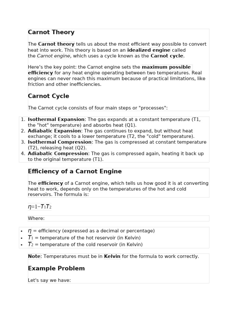 Carnot Theory: Maximizing Engine Efficiency | PDF