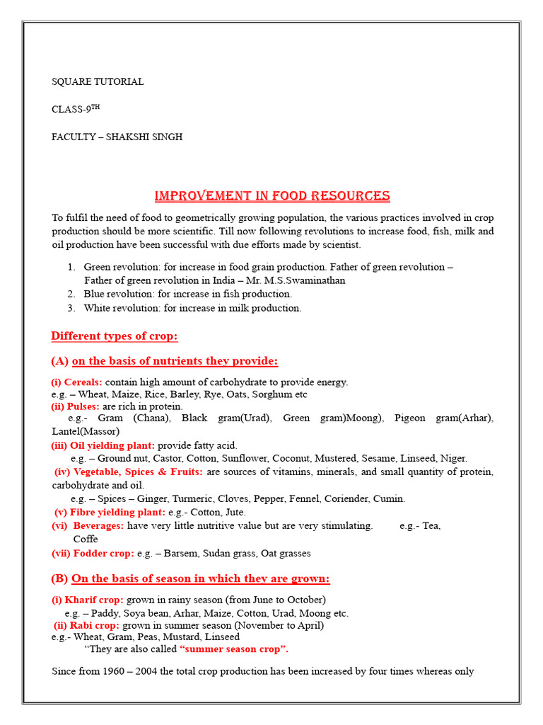 Improvement in Food Resources | PDF | Soil | Agriculture