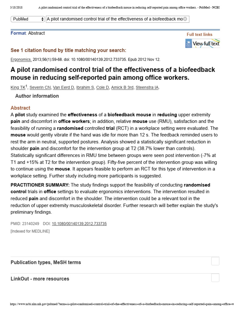 A Pilot Randomised Control Trial of The Effectiveness of A Biofeedback ...