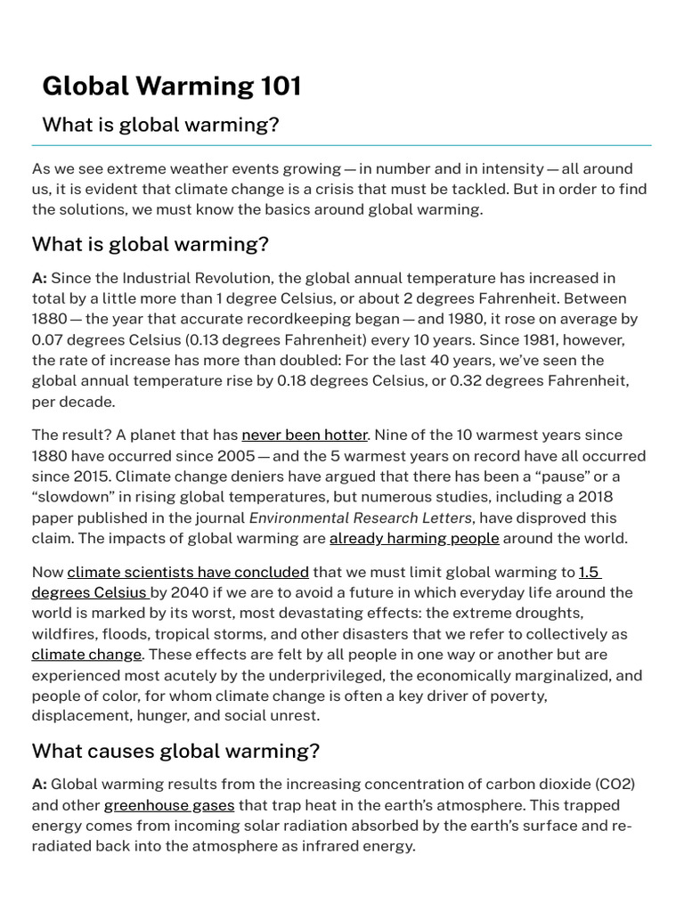 Global Warming 101 Pdf Climate Change Greenhouse Gas