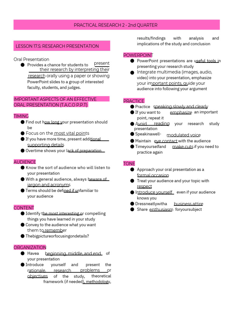 Practical Research 2: Oral Presentation Guide | PDF | Sampling ...