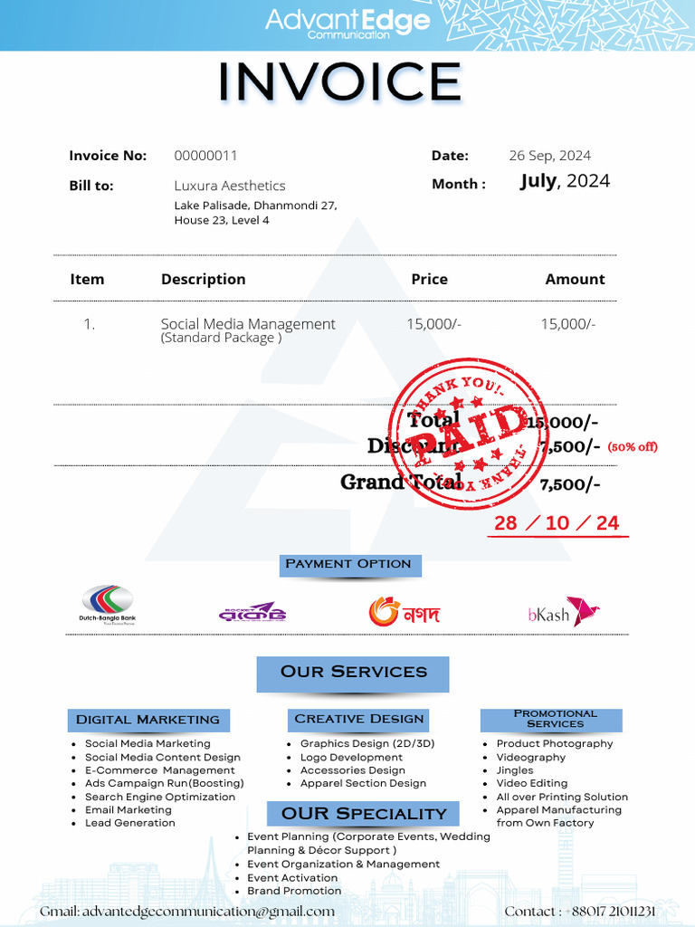 Social Media Management Invoice Details | PDF | Invoice | Social Media ...