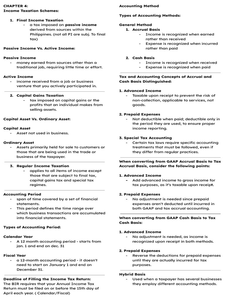 Income Tax Chapter 4 1 Pdf Basis Of Accounting Accounting