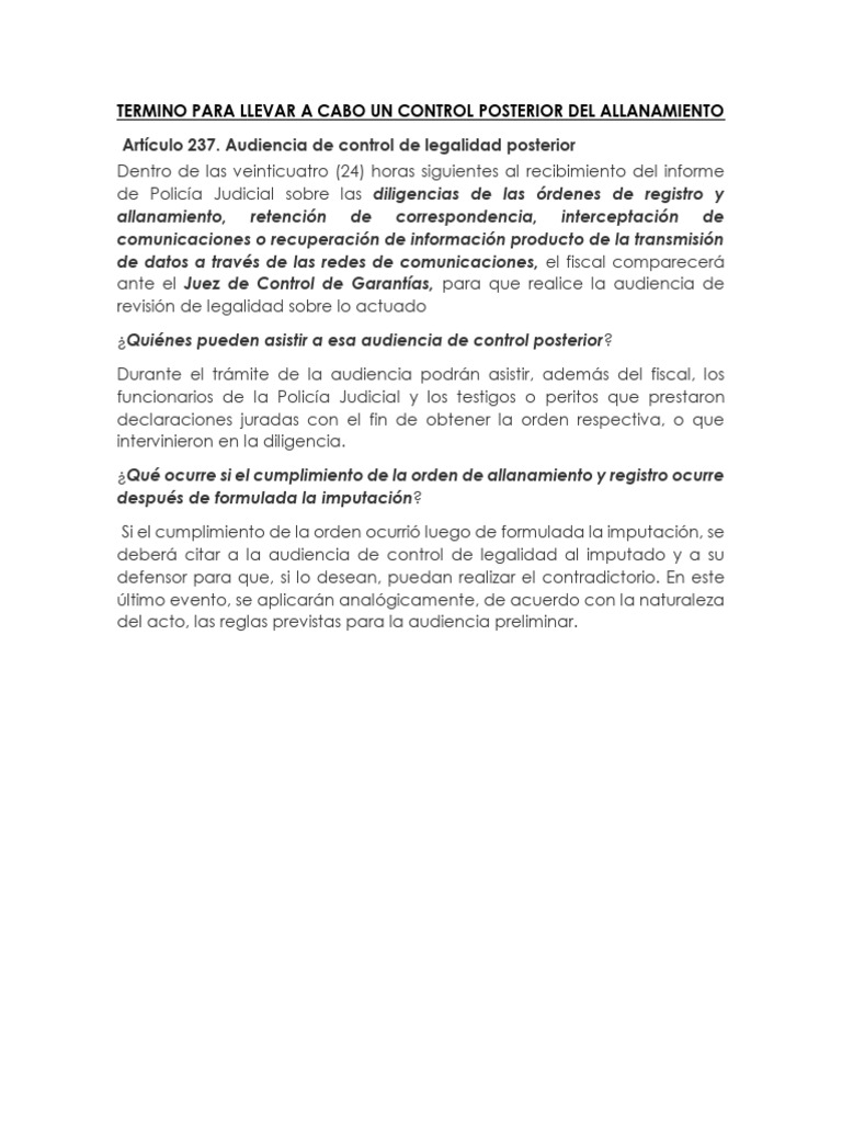 Control de Legalidad en Allanamientos | PDF