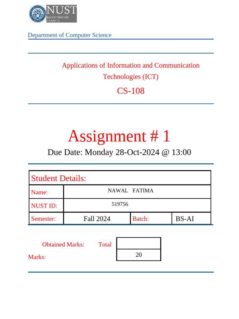 Assignment # 1 ICT PDF | PDF | Artificial Intelligence | Intelligence ...