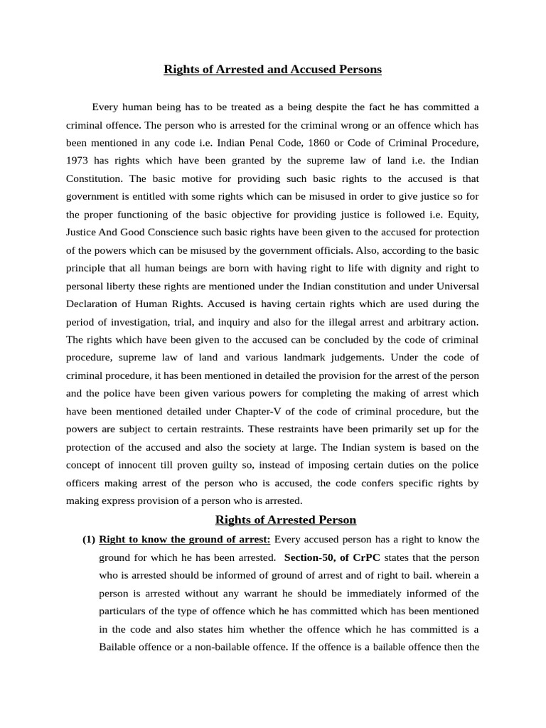 Rights of Arrested Persons in India | PDF | Bail | Arrest