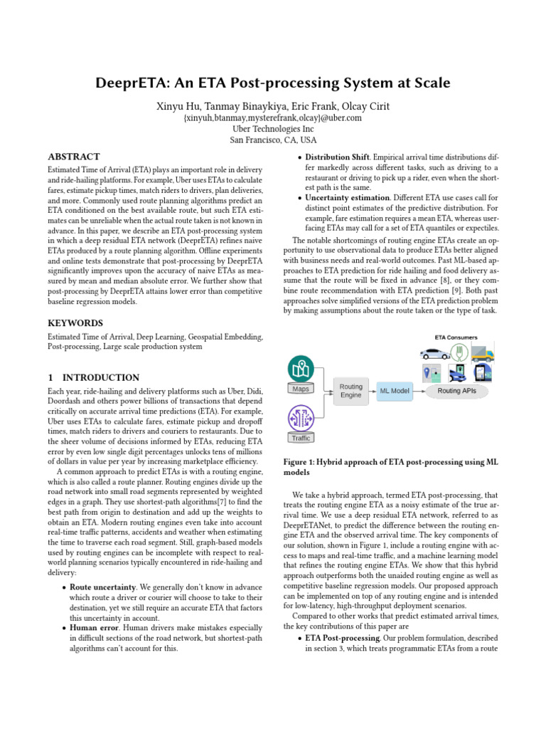 DeeprETA - An ETA Post-Processing System at Scale | PDF | Applied ...