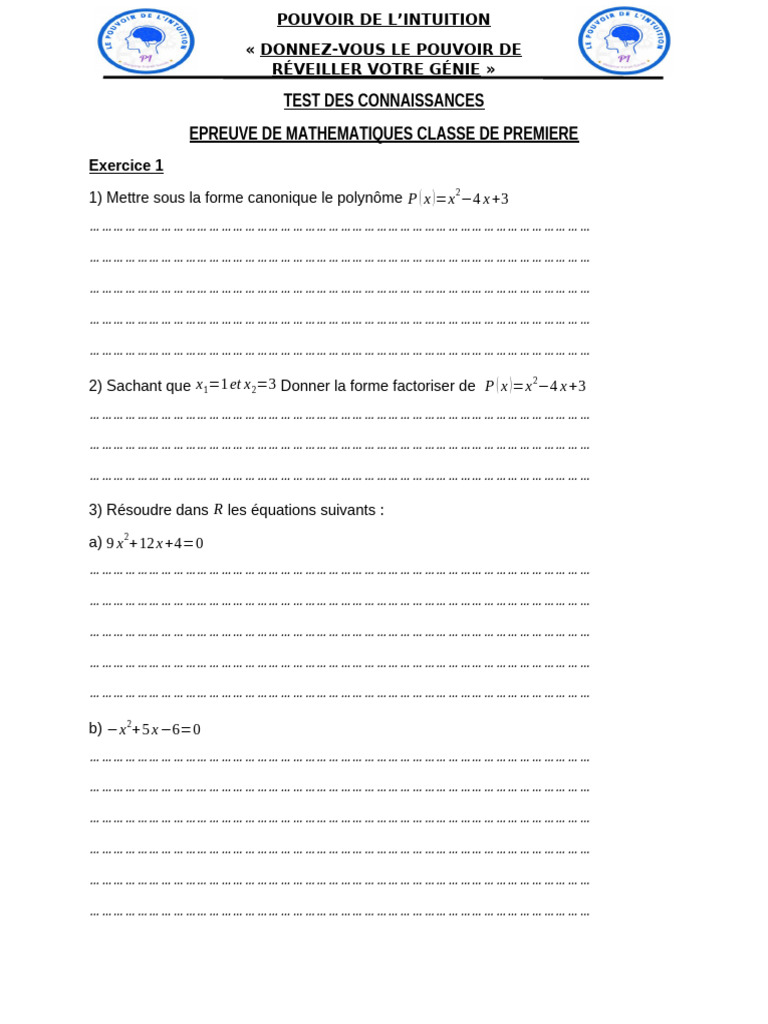 Test Maths 1er | PDF