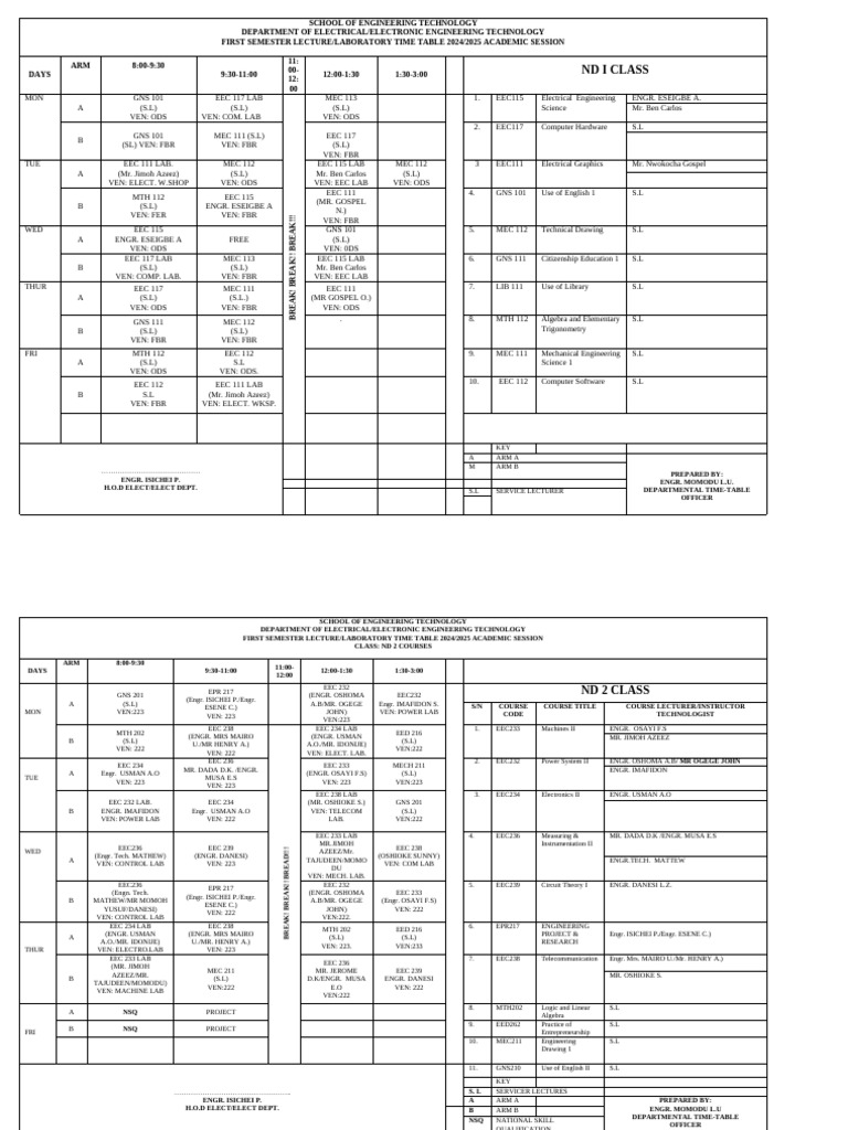 First sem 2024 25 academic session time table pdf computer science