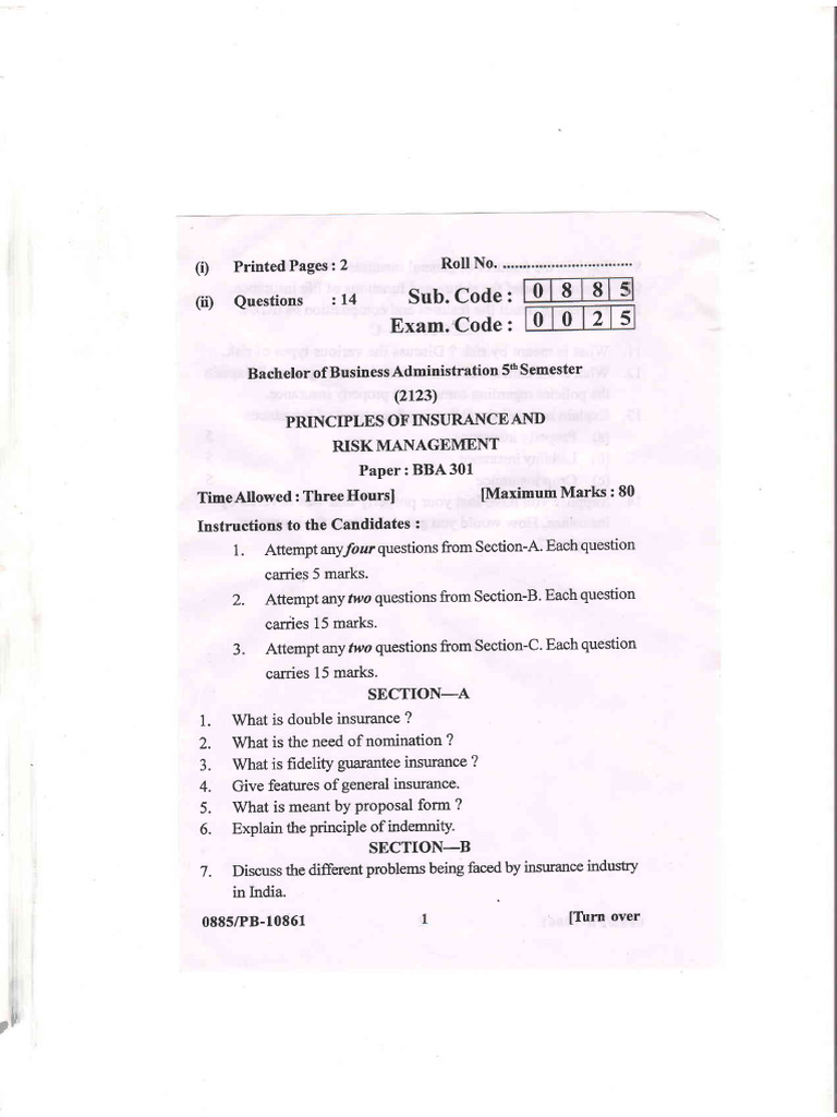 Bba 5th Semester Dec 2023 Pdf Consumer Behaviour Insurance