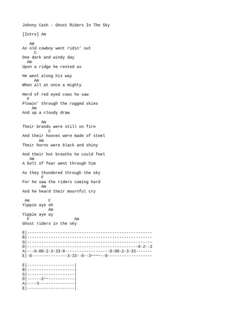 Johnny Cash's Ghost Riders Lyrics | PDF