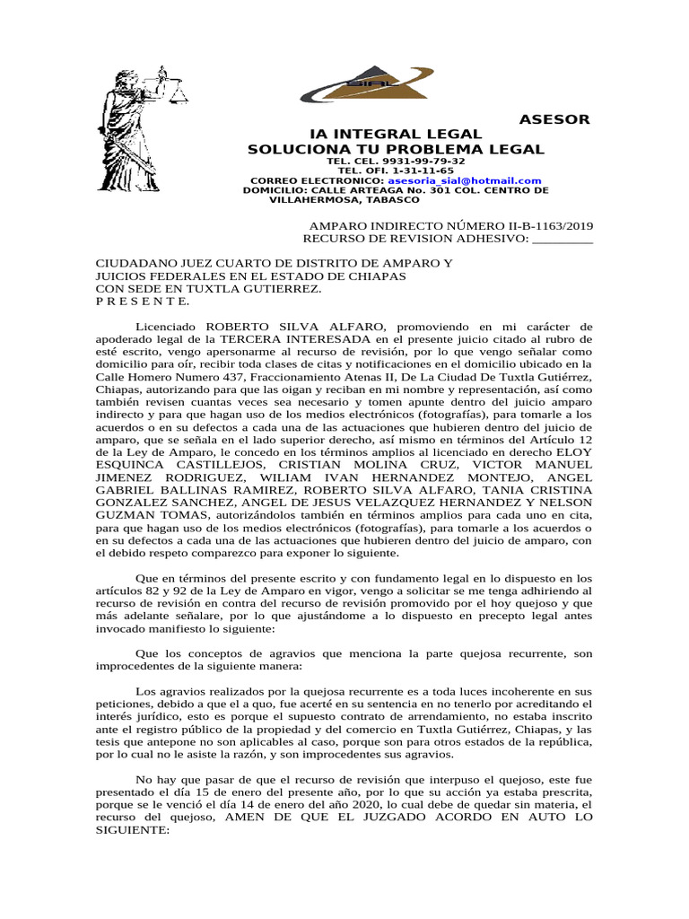 Recurso de Revisión en Amparo II-B-1163/2019 | PDF | Sentencia (ley ...