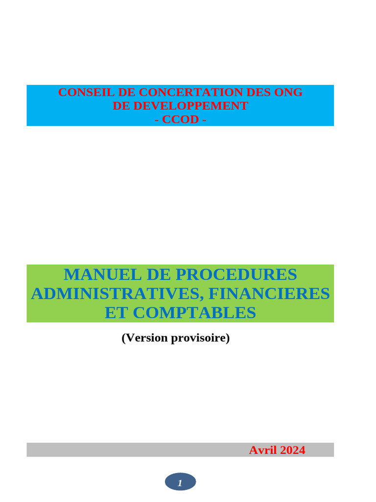 Manuel de procédures CCOD 2024 | PDF | Budget | Bulletin de salaire ...