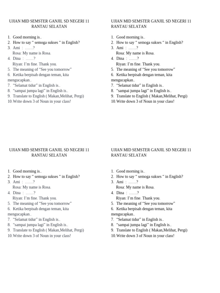 Download soal ujian mid semester kelas 4 Download soal ujian mid semester kelas 4