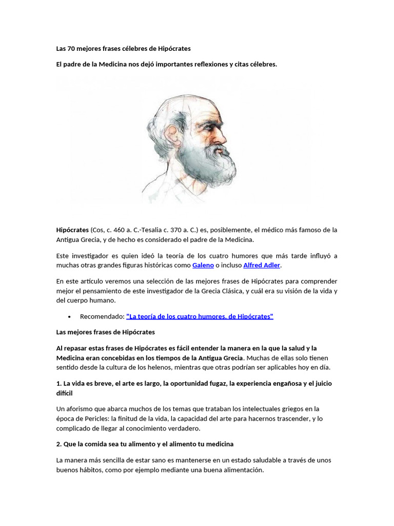 Frases de Hipócrates: Sabiduría Médica | PDF | Medicina | Amor, image size:768x1024