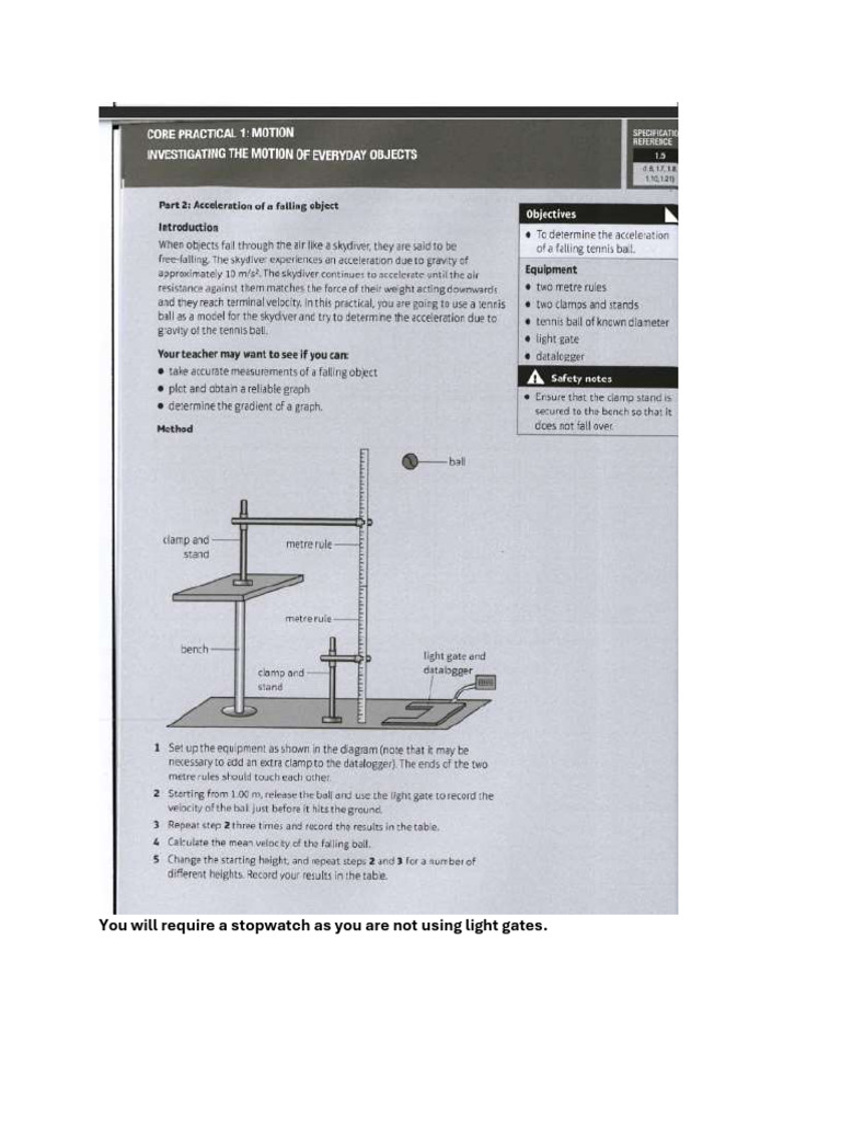 Falling Object Experiment Guidelines | PDF