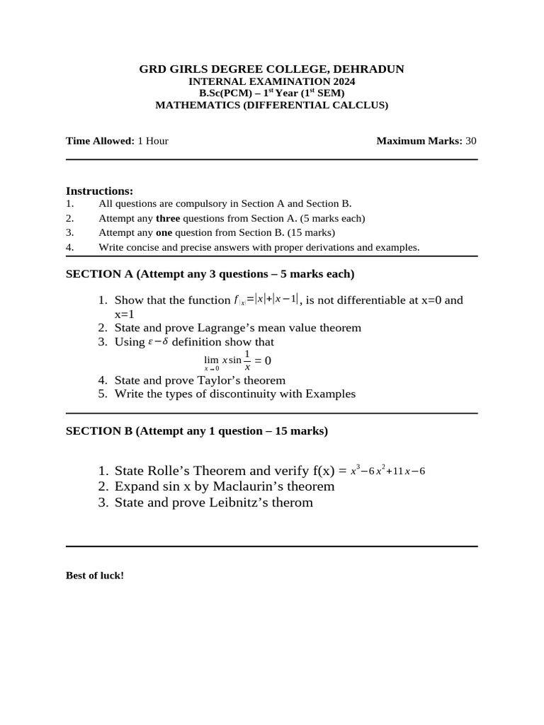 Core Maths Exam Topics 2024 | PDF