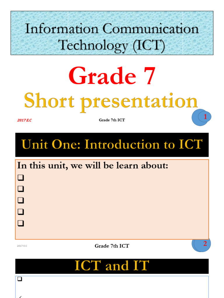 Grade 7 ICT PPT (2017 E.C Updated) | PDF | Computer Data Storage | Byte