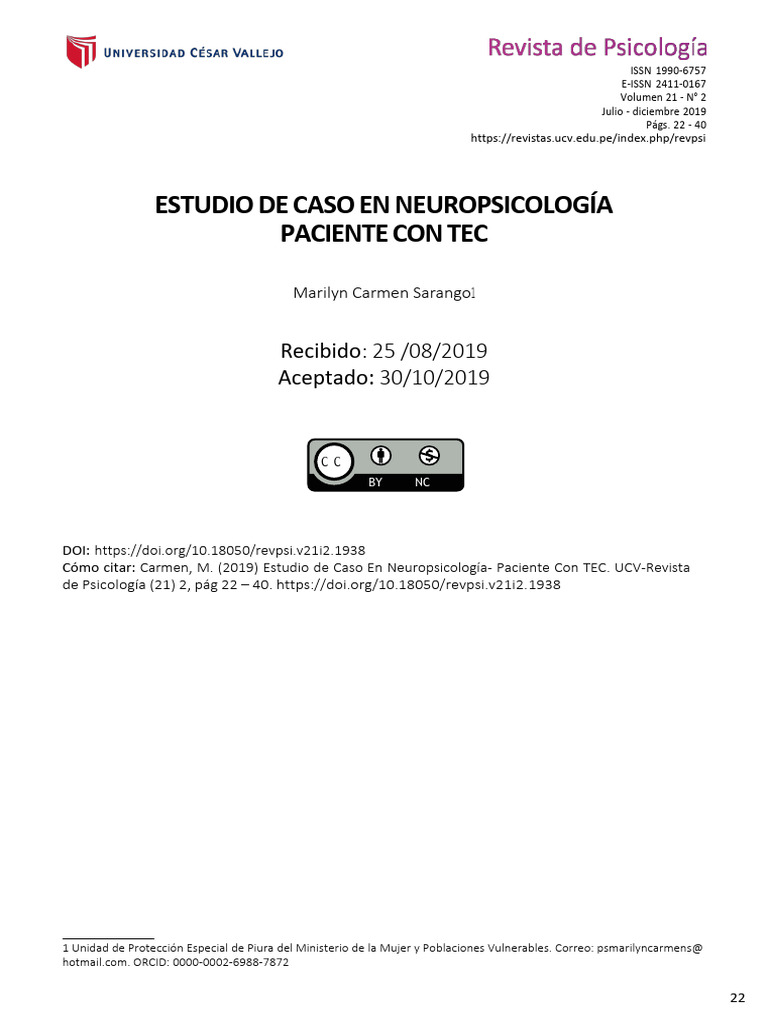 Estudio de Caso TEC | PDF | Neuropsicología | Coma