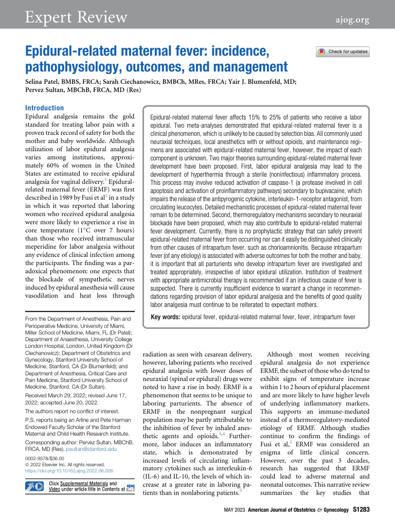 Epidural Related Maternal Fever Incidence, Pathop | PDF | Childbirth ...