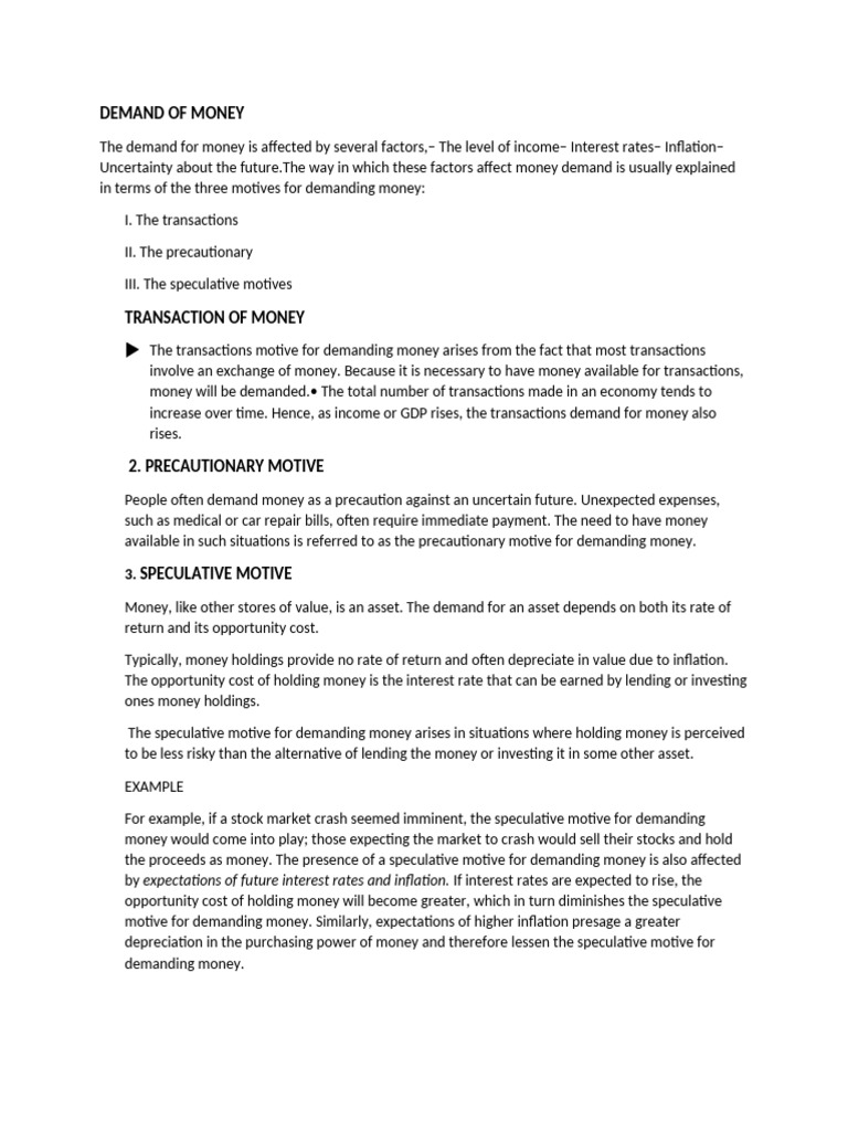 DEMAND OF MONEY | PDF | Money Supply | Money