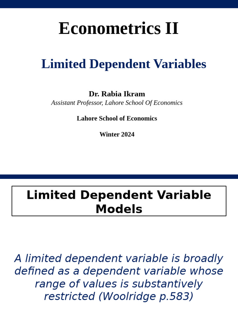 Econometrics II: Limited Dependent Variables | PDF | Logistic ...