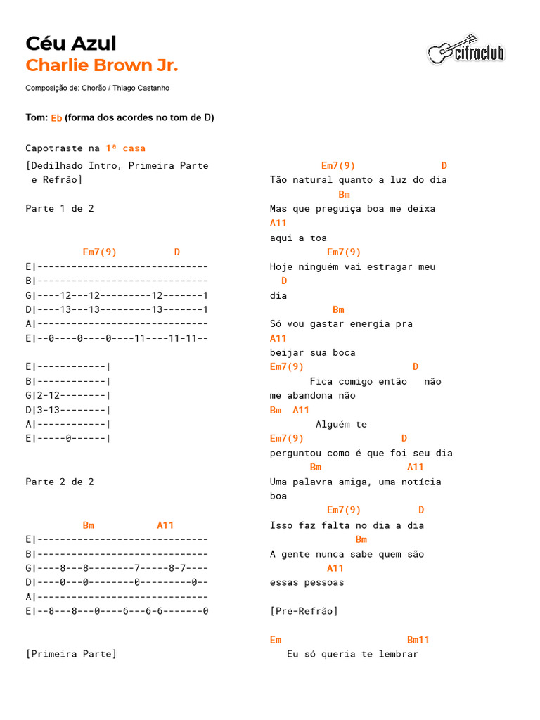 Cifra Club - Charlie Brown Jr. - Céu Azul | PDF