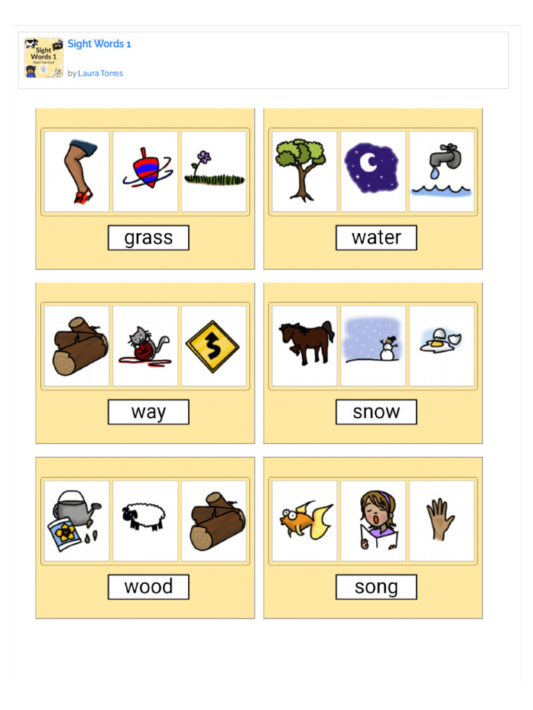 Sight words text match to image pdf