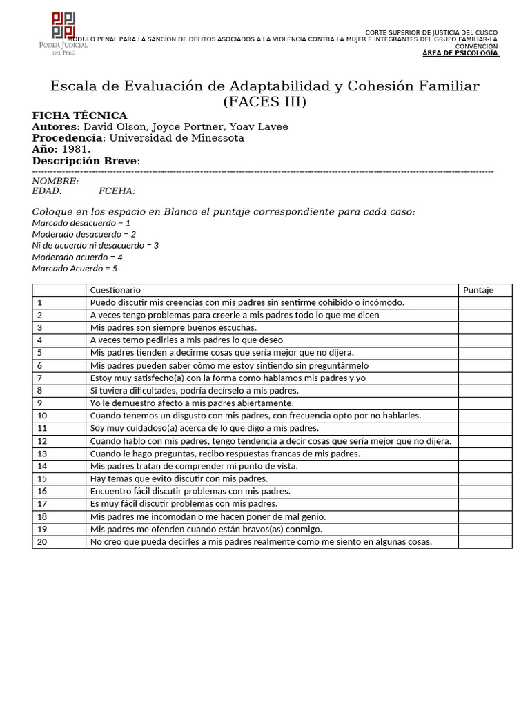 Evaluación de Cohesión Familiar FACES III | PDF