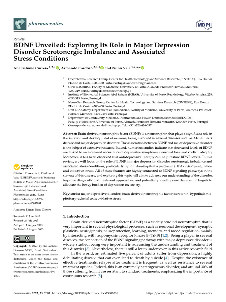 BDNF Exploring Its Role in Major Depression | PDF | Hypothalamic ...