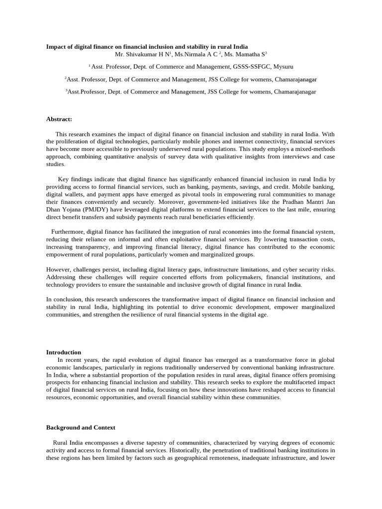 Impact of Digital Finance On Financial Inclusion and Stability in Rural ...