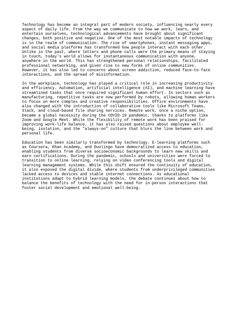 Impact of Technology on Society Today | PDF | Educational Technology ...