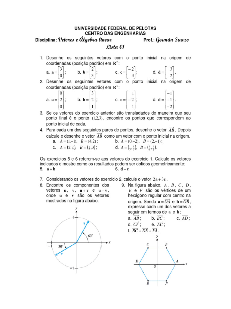 Exercícios de Vetores e Álgebra Linear | PDF | Vetor euclidiano | Triângulo