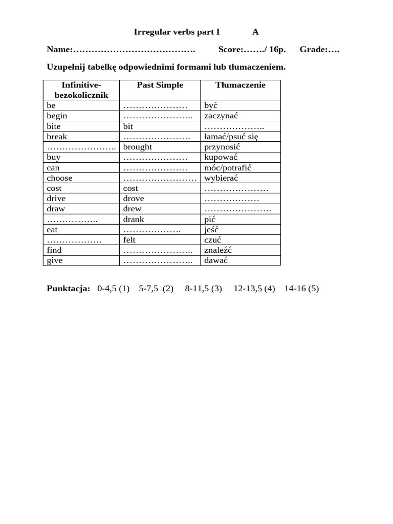 Irregular verbs past simple part i klasa 6 a pdf