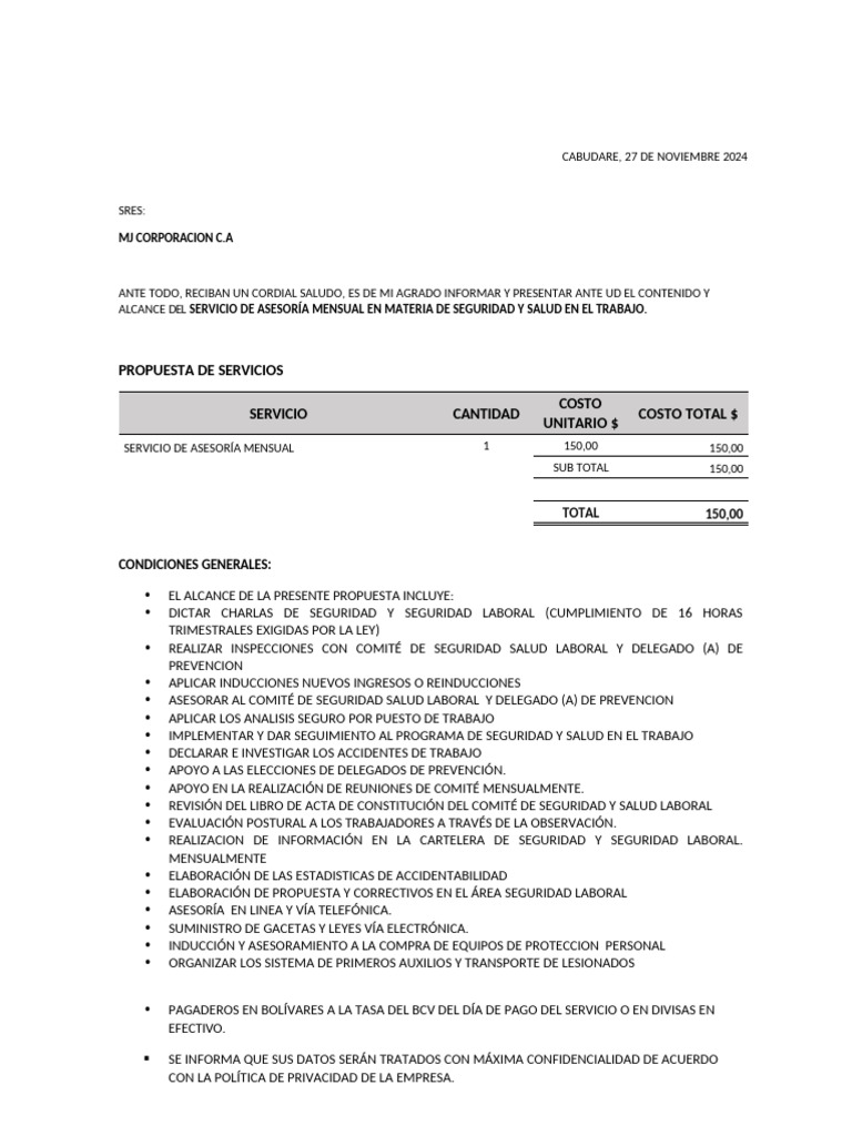 Mantenimiento Mensual en Materia de Seguridad y Salud Laboral | PDF ...