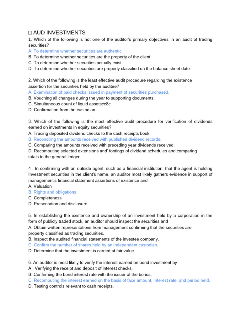 Audit Procedures for Investments and Liabilities | PDF | Treasury Stock ...