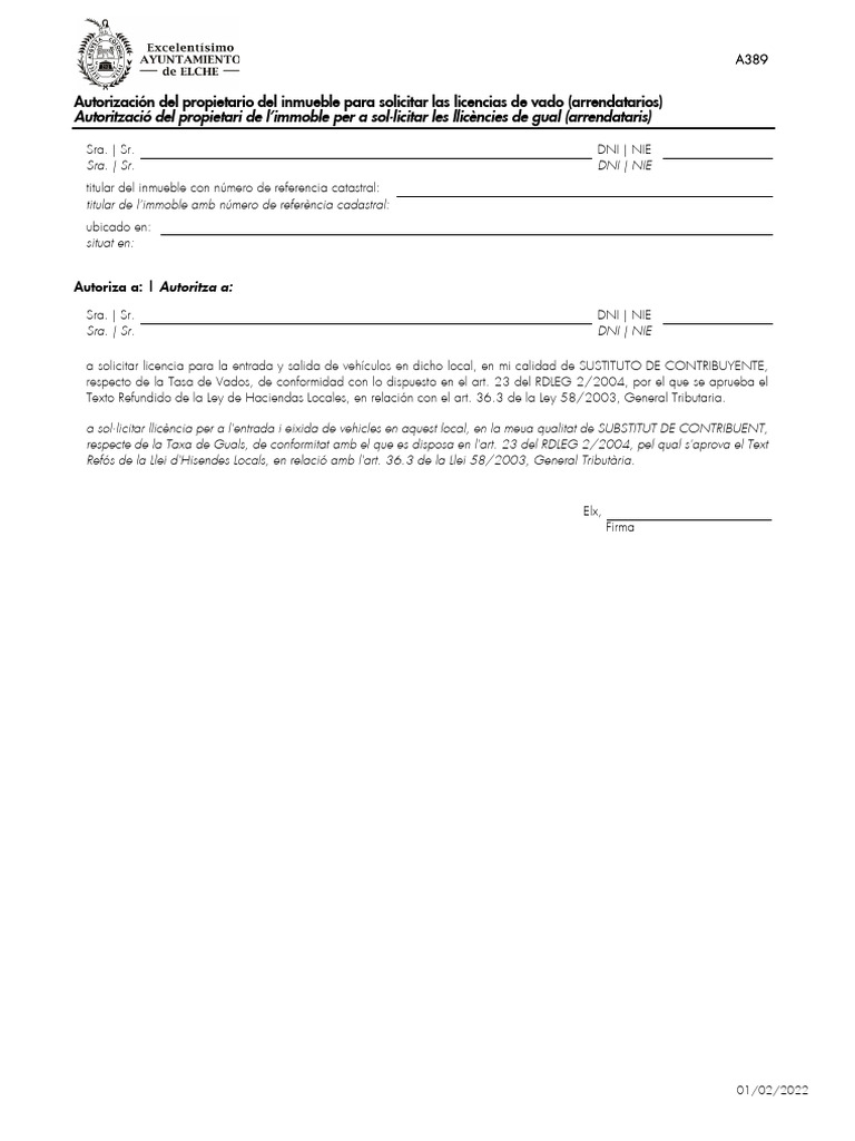 Autorizaci n Para Licencias De Vado PDF