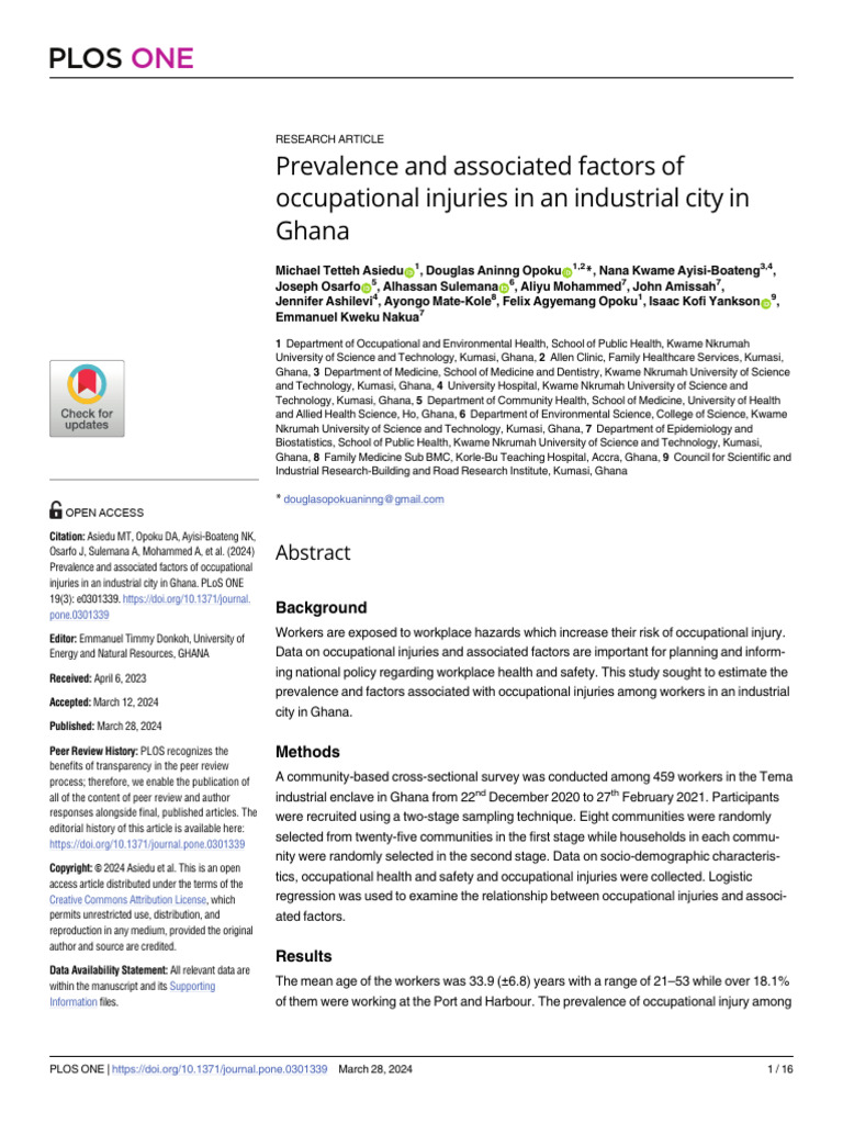 Prevalence and Associated Factors of Occupational | PDF | Occupational ...